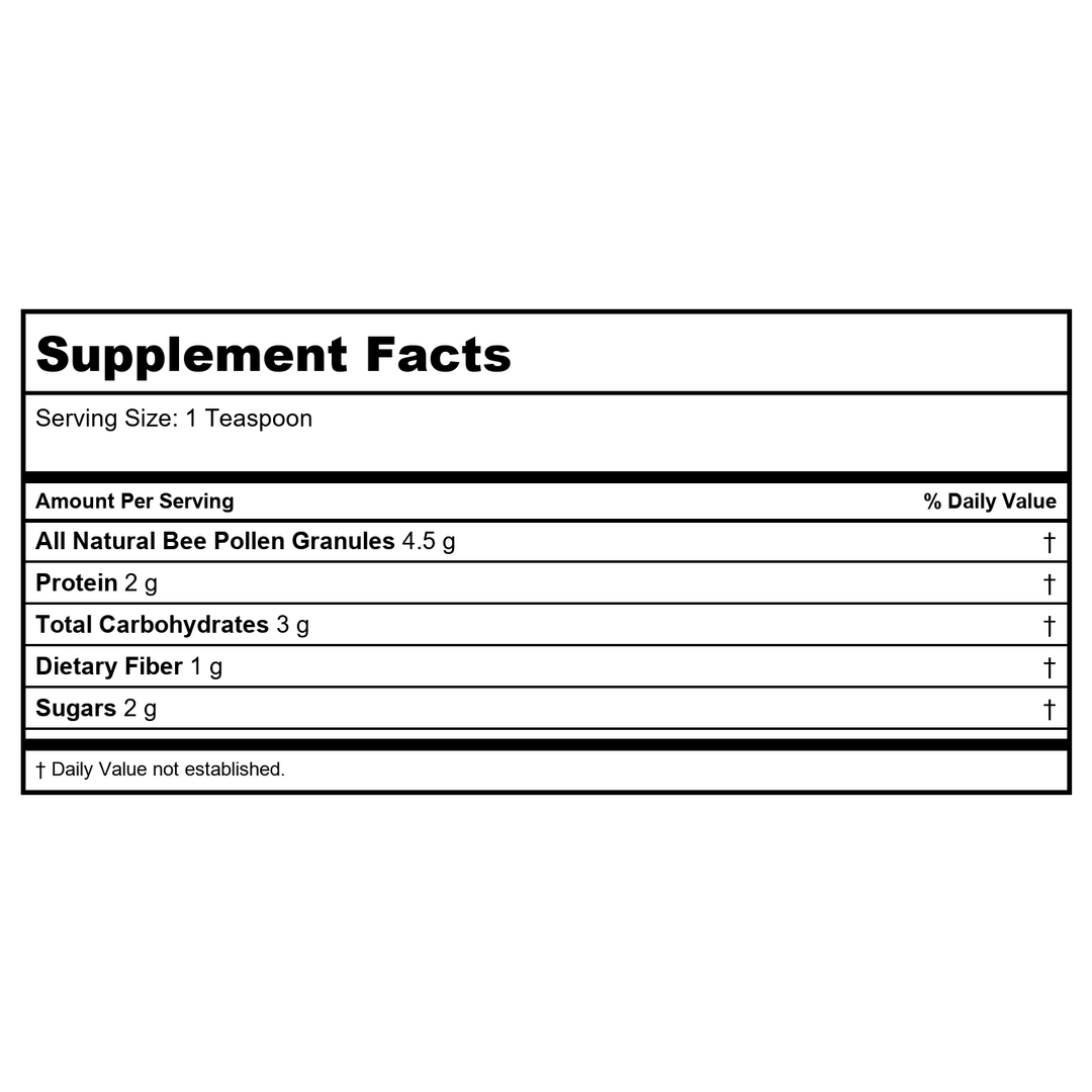 Honey Gardens Premier One Pollen Power Bee Pollen 4.75 Ounce - Supplement Facts panel