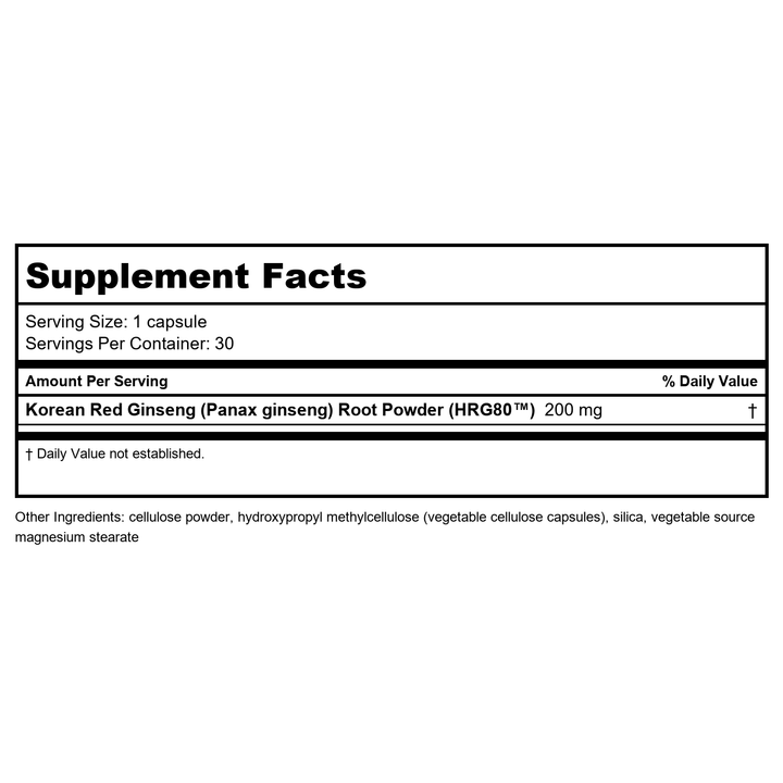 Euromedica Red Ginseng Energey 30 Chewable Tablets - Supplement Facts panel