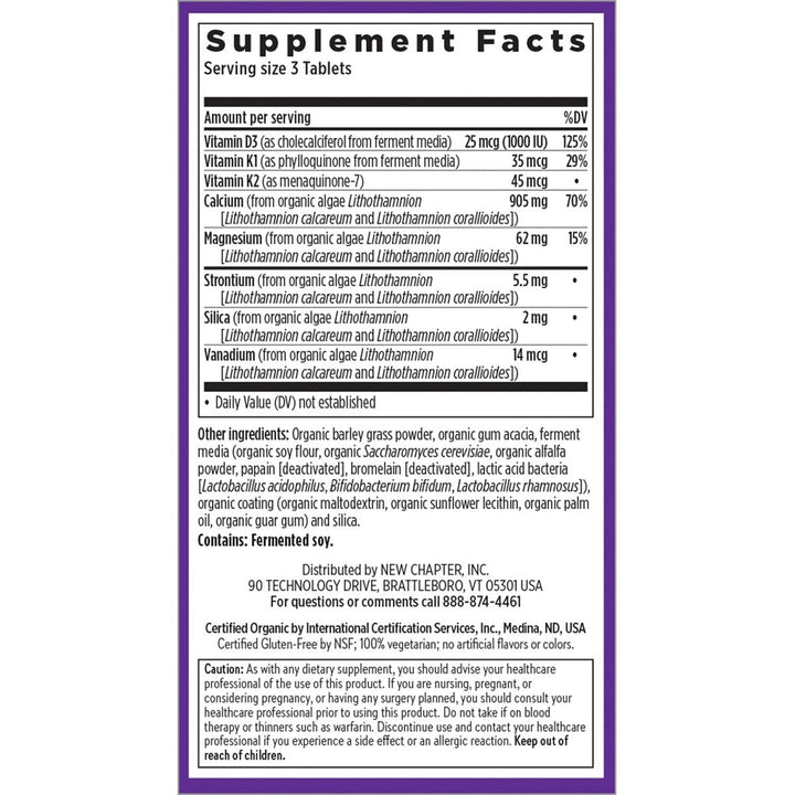 New Chapter Bone Strength Take Care 90 Slim Tablets - Supplement Facts panel