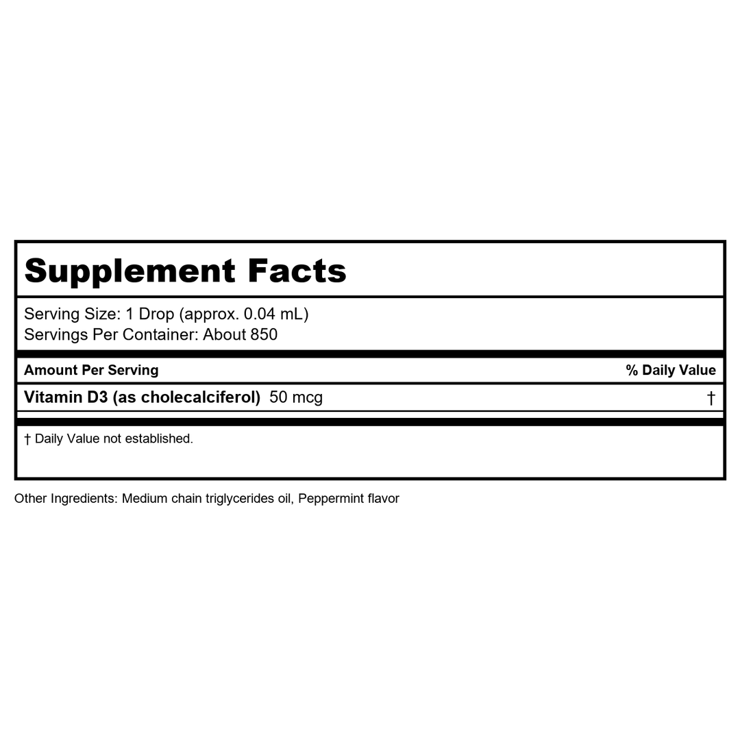 Life Extension Liquid Vitamin D3 Mint 2000 IU 1oz - Supplement Facts panel