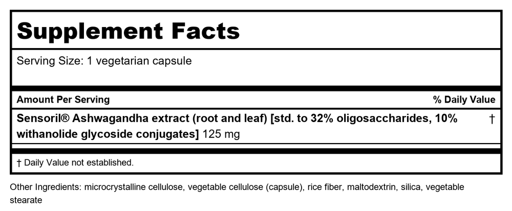 Life Extension Optimized Ashwagandha 60 Vcaps - 2 Pack - Supplement Facts panel