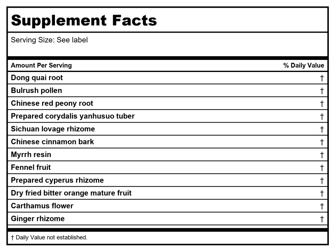 Kan Herb Traditionals Dispel Stasis in the Lower Burner 120 Tablets - Supplement Facts panel