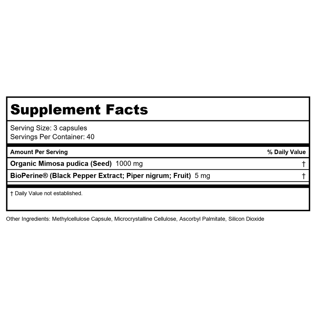Codeage - Mimosa Pudica Seed + Black Walnut, Cloves, Vidanga, Neem, BioPerine - 120 Capsules - Supplement Facts panel