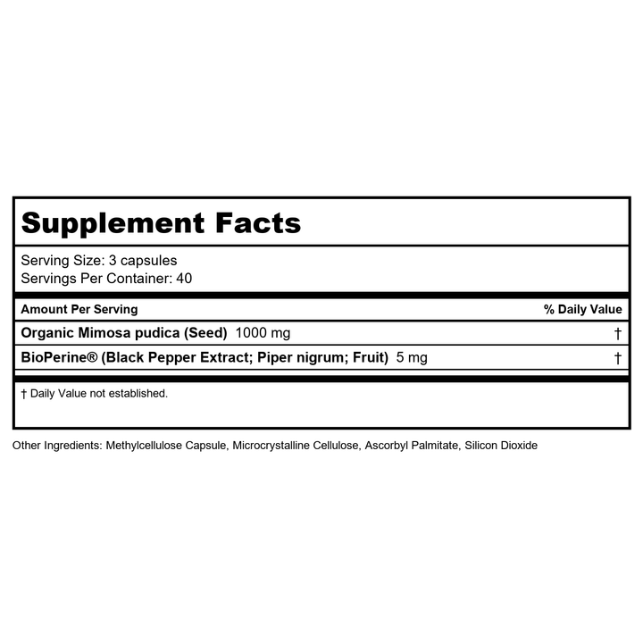 Codeage - Mimosa Pudica Seed + Black Walnut, Cloves, Vidanga, Neem, BioPerine - 120 Capsules - Supplement Facts panel