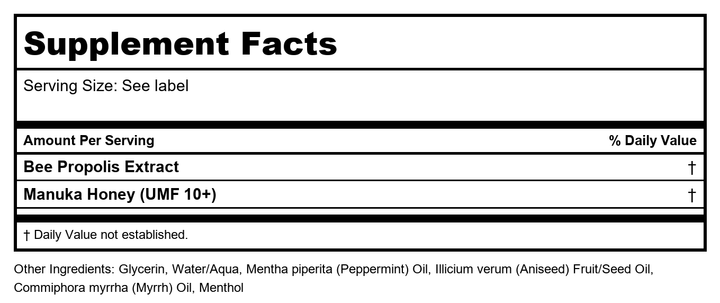 Comvita - Propolis Oral Throat Spray - 0.7 fl. oz. - Supplement Facts panel
