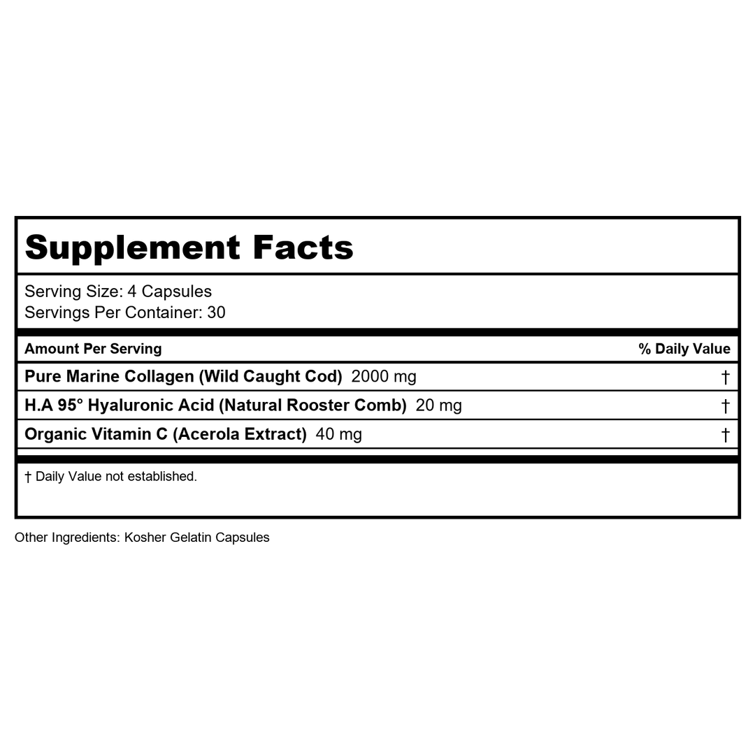 Longevity by Nature - Pure Marine Collage Peptide Type I &amp; III - 120 Capsules - Supplement Facts panel