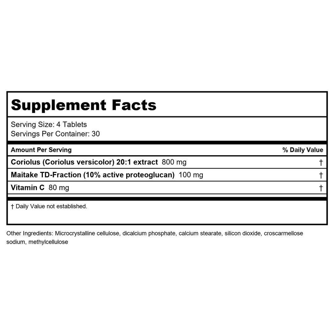Mushroom Wisdom - Super Coriolus - 120 Vegetarian Tablets Formerly Maitake Products - Supplement Facts panel