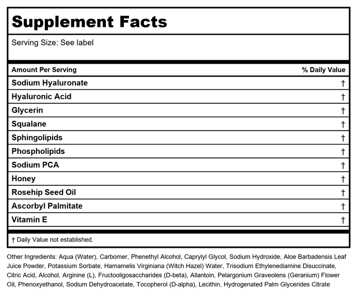 MyChelle Dermaceuticals - Ultra Hyaluronic Hydrating Serum - 1 fl. oz. - Supplement Facts panel