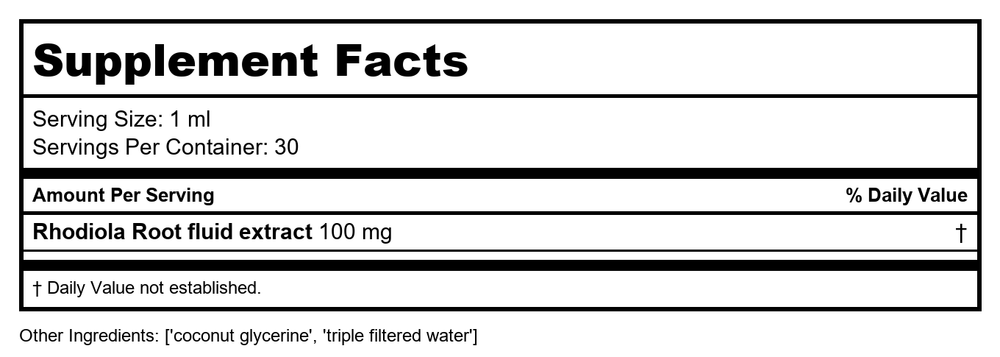 Nature's Answer - Rhodiola Root Alcohol Free - 1 fl. oz. - Supplement Facts panel
