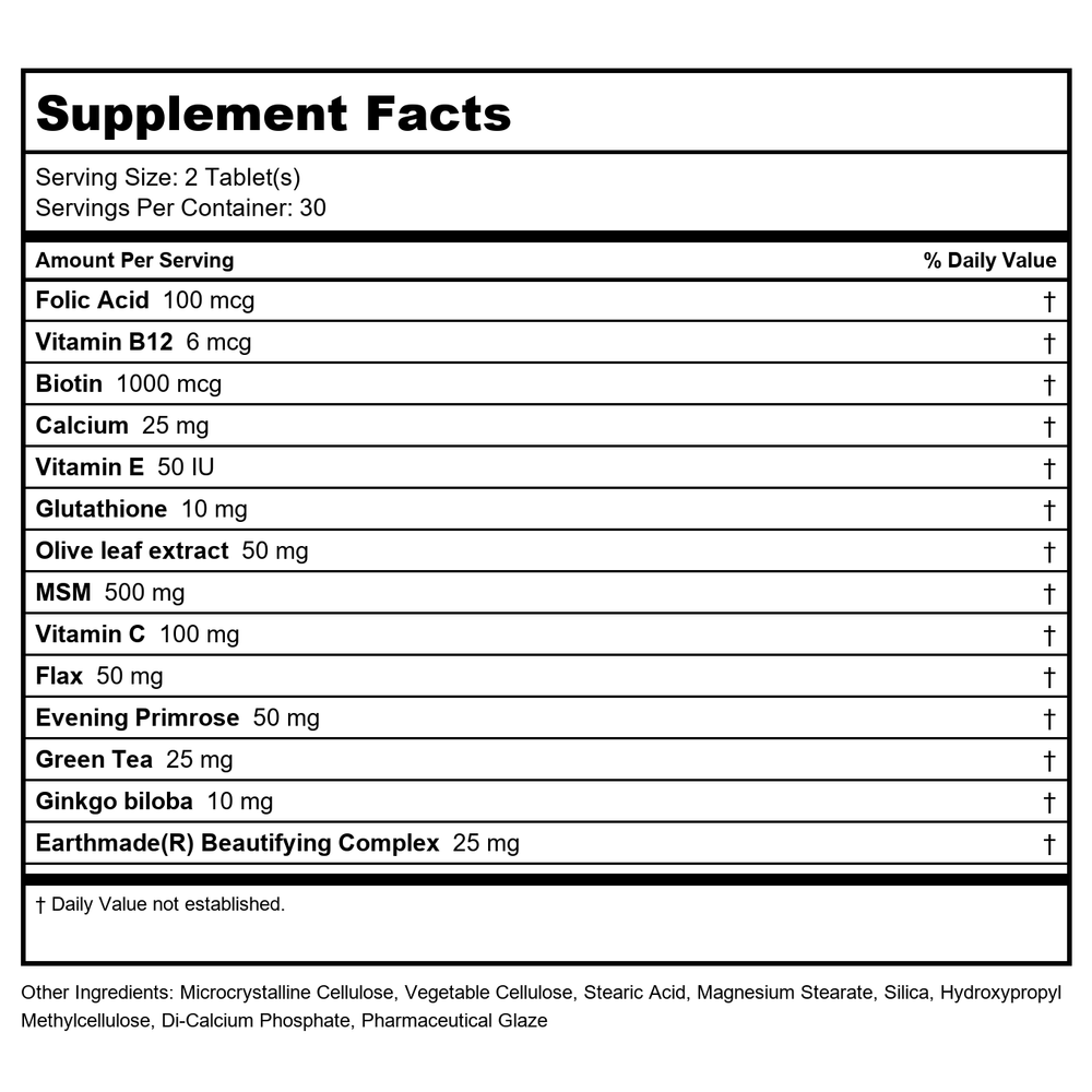 Natures Plus - Herbal Actives Hair Skin & Nails - 60 Tablets - Supplement Facts panel
