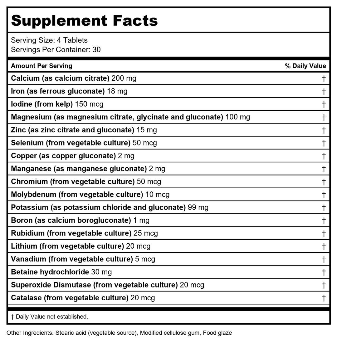 Biotics Research Multi-Mins 120 Tablets - Supplement Facts panel
