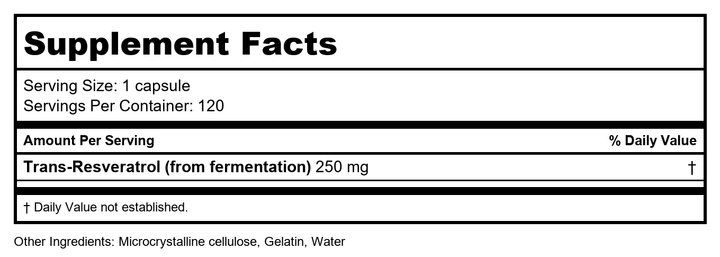 Biotics Research ResveraSirt-HP 120 Capsules - Supplement Facts panel