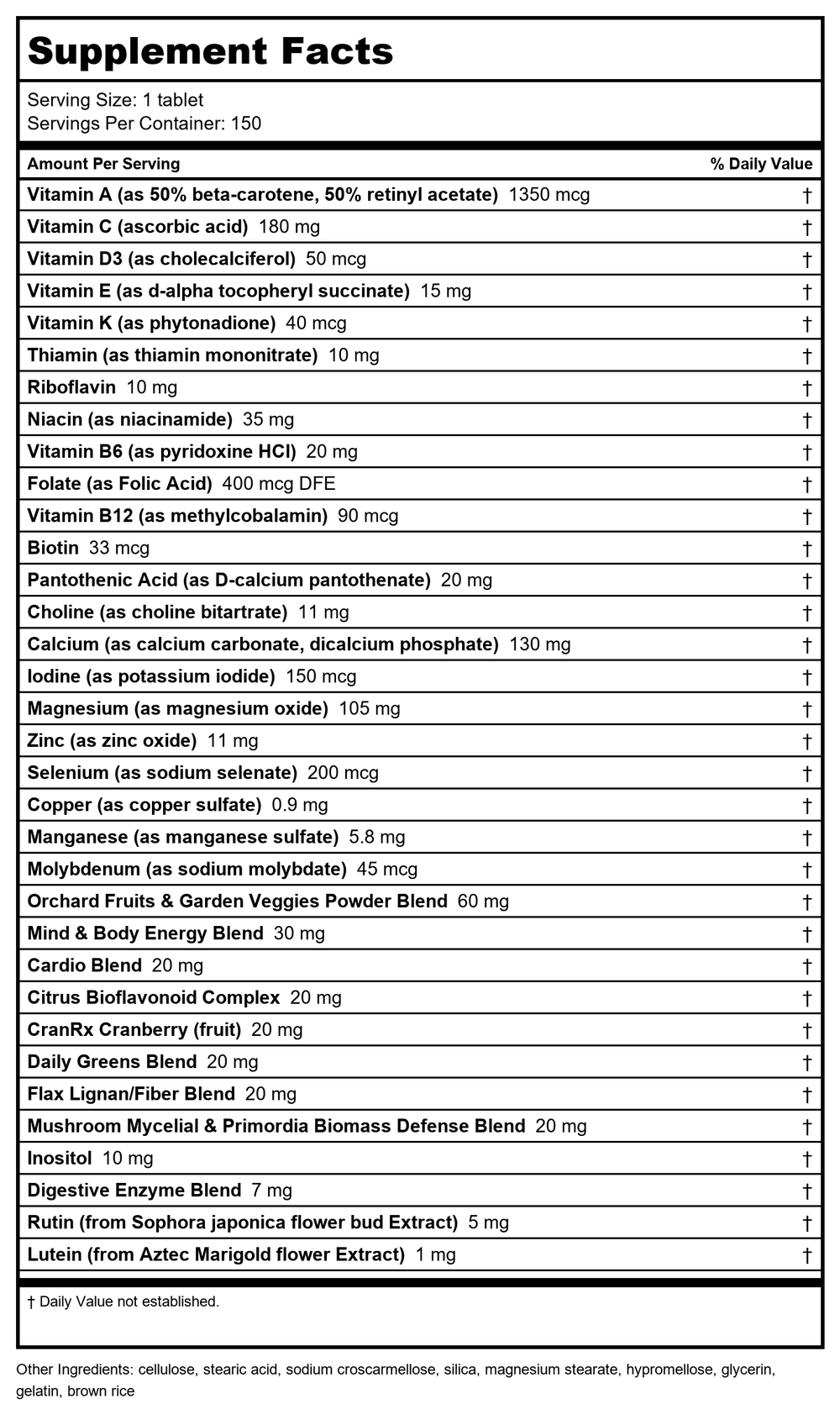 Nature's Way Way Alive! Women’s 50+ Ultra Potency Complete Multivitamin 150 Tablets - Supplement Facts panel