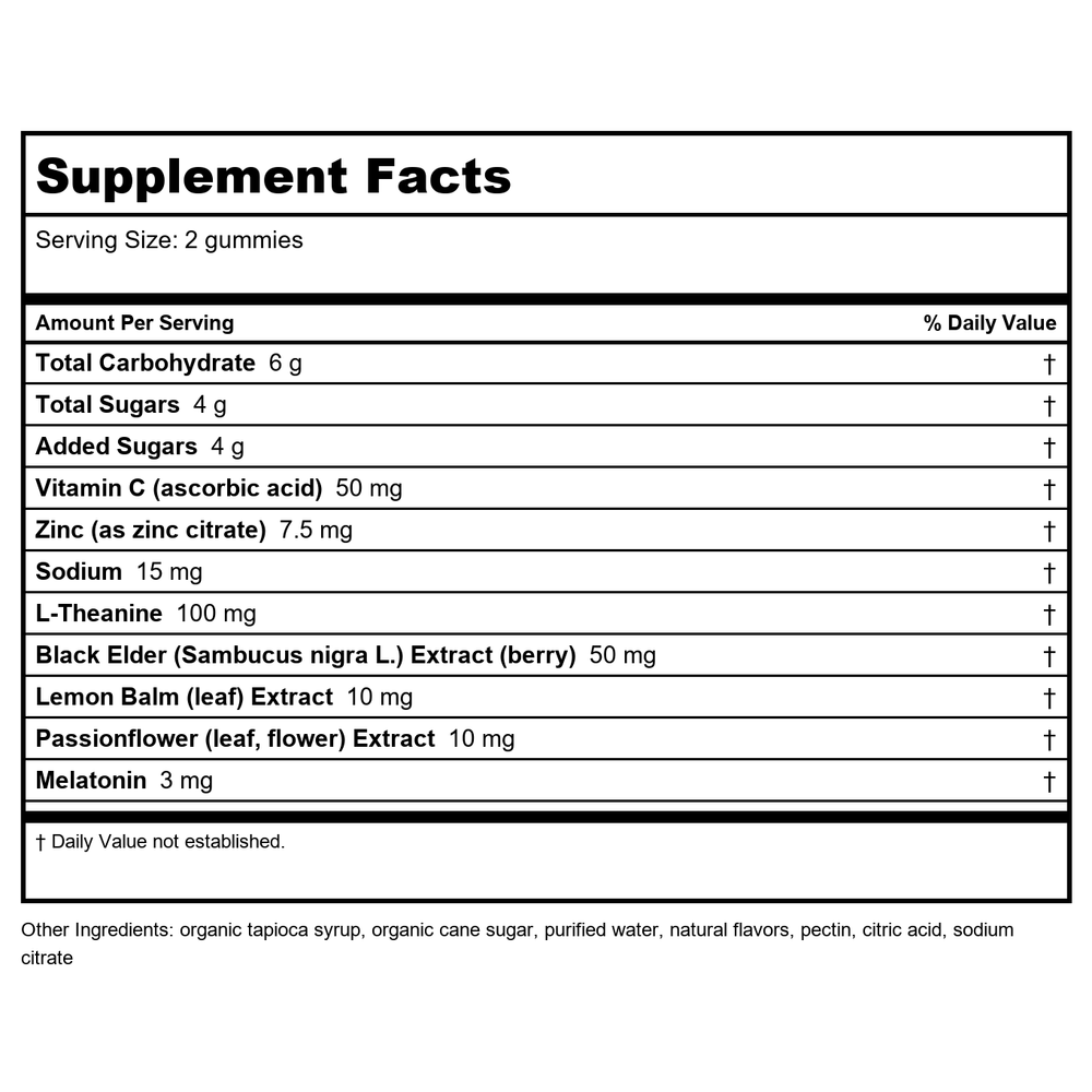 Nature's Way Sleep + Immune 50 Gummies - Supplement Facts panel