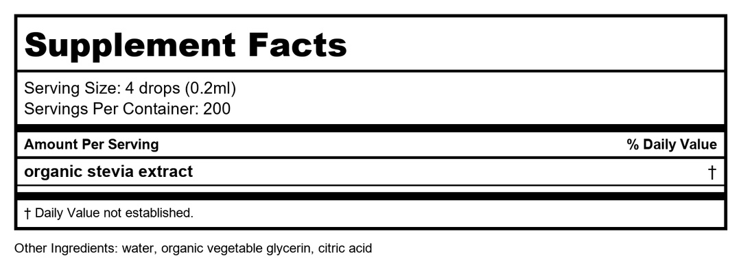 Stevita - Liquid Extract Stevia Sweetener Original - 1.35 fl. oz. - Supplement Facts panel