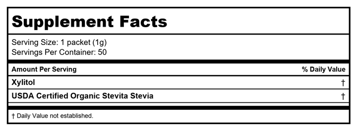 Stevita - Stevia Supreme Natural Sweetener Powder with Xylitol - 8 oz. - Supplement Facts panel