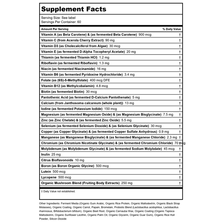 True Grace - Reishi Fruiting Body Organic Mushroom Extract - 60 Vegan Capsules - Supplement Facts panel