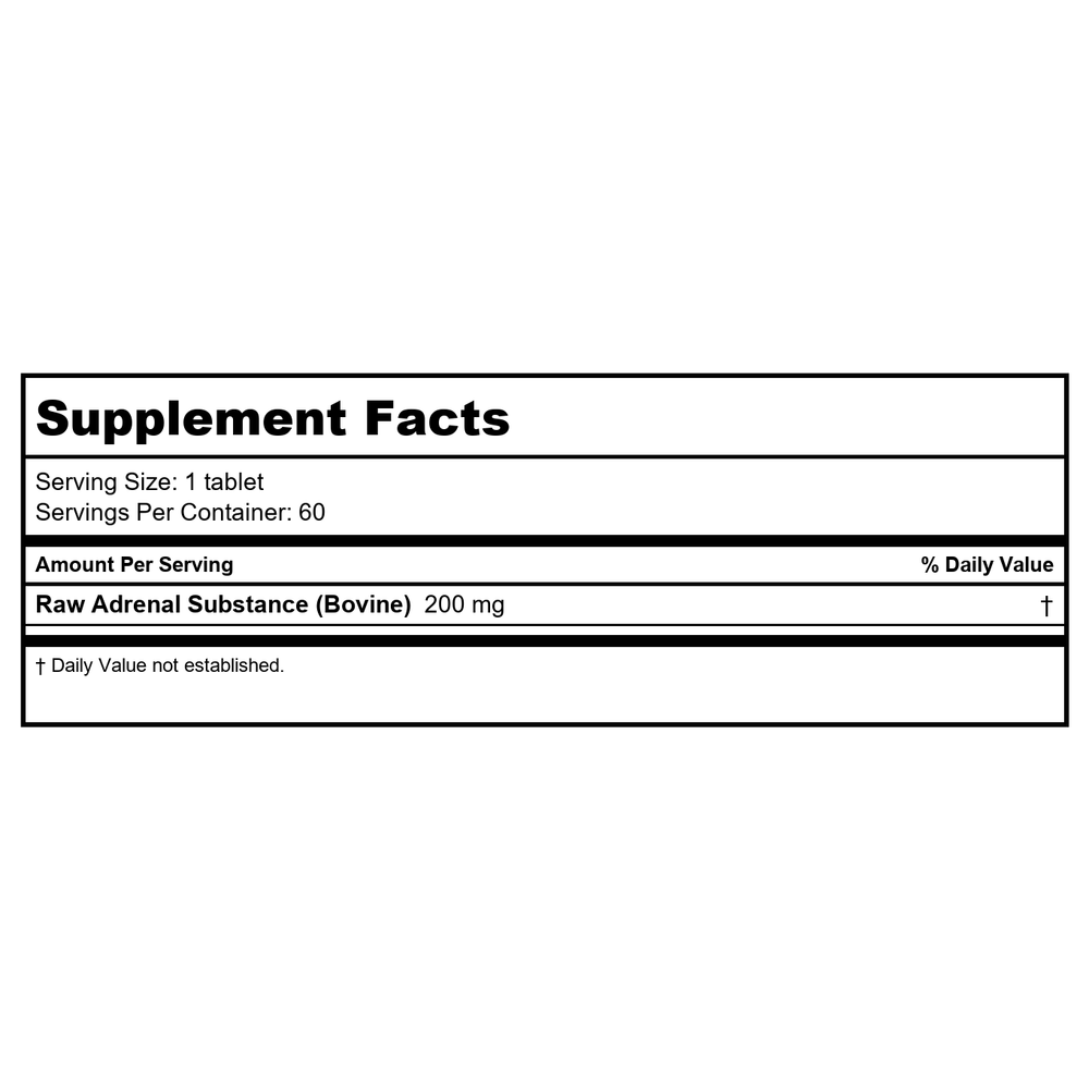 Ultra Enterprises - Raw Adrenal 200 mg. - 60 Tablets - Supplement Facts panel
