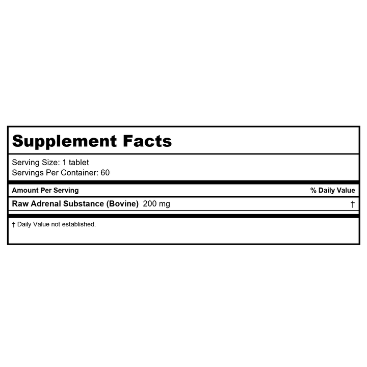 Ultra Enterprises - Raw Adrenal 200 mg. - 60 Tablets - Supplement Facts panel