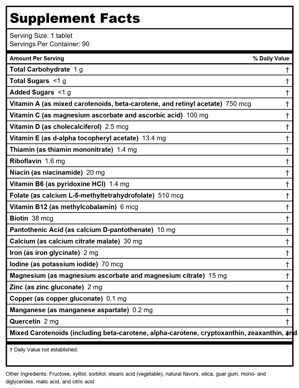 Metagenics Multigenics Chewable Orange 90 Tablets - 2 Pack - Supplement Facts panel