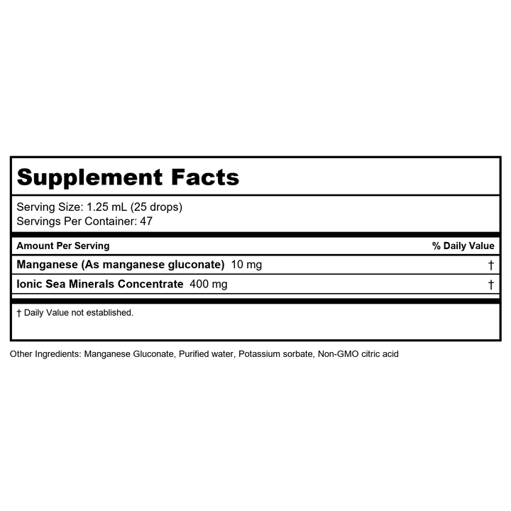 BodyBio Liquid Manganese 2oz - Supplement Facts panel
