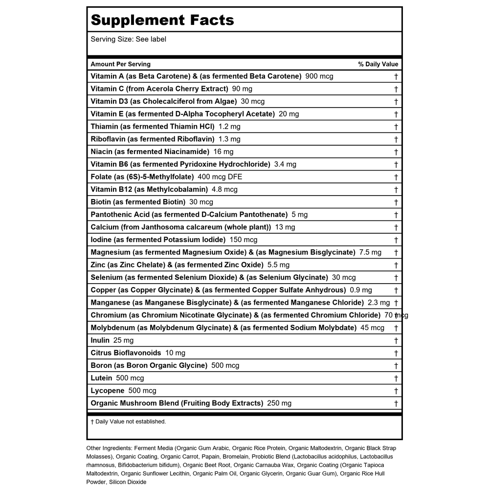True Grace - Lion's Mane 60 Vegan Capsules - Supplement Facts panel