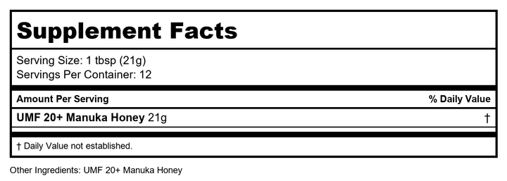 Comvita - UMF 20+ Raw Manuka Honey - 8.8 oz. - Supplement Facts panel
