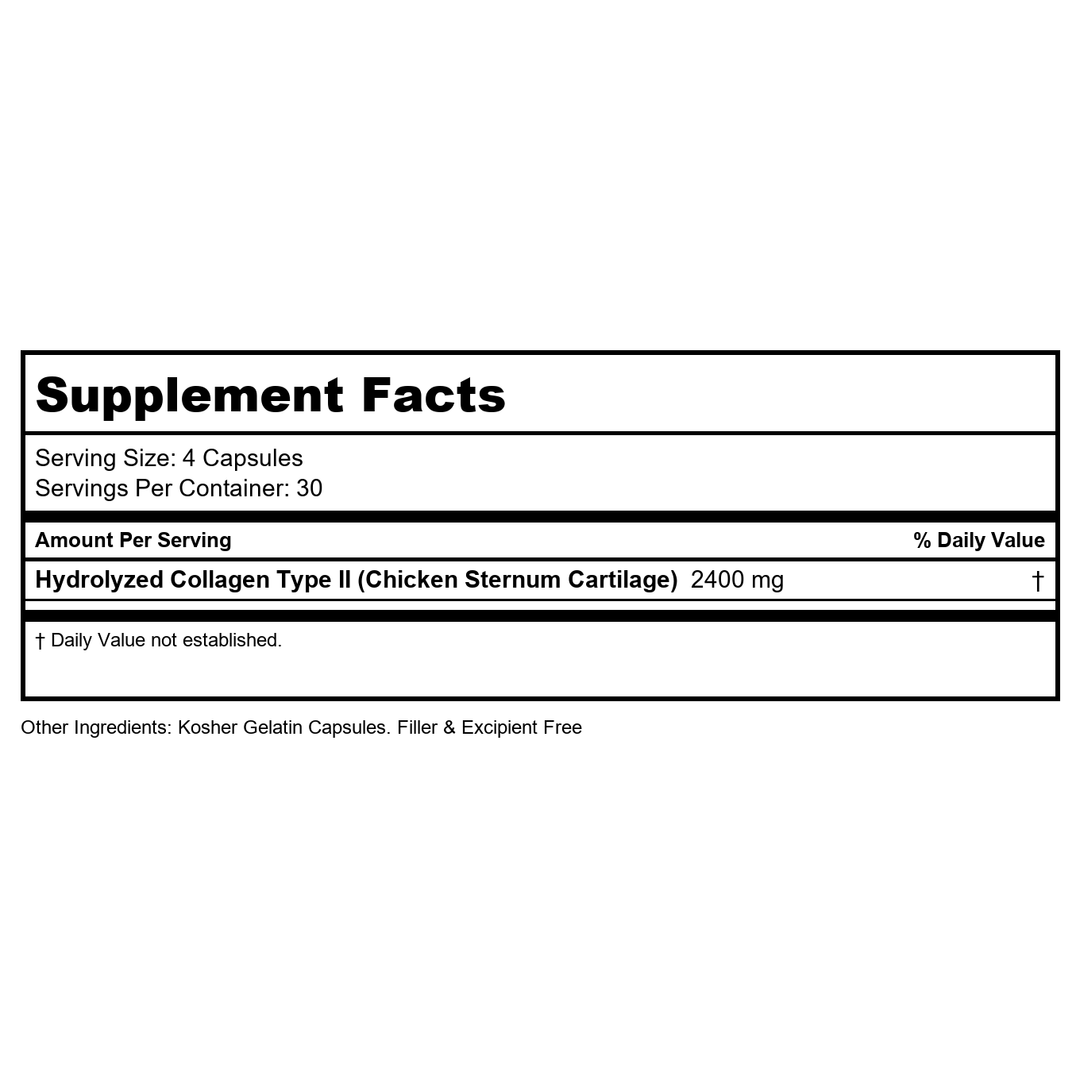 Longevity by Nature - KollaGen II-xs Collagen Type II - 120 Capsules  00215 - Supplement Facts panel