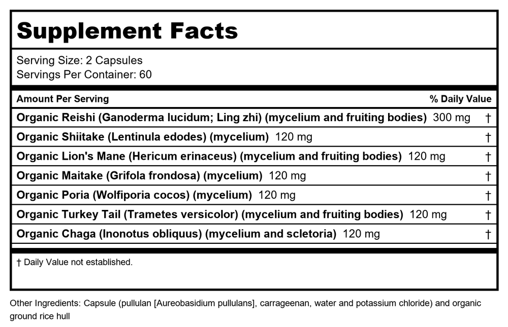 New Chapter - Immune Support Reishi & Shiitake Mushroom Blend - 120 Vegan Capsules - Supplement Facts panel