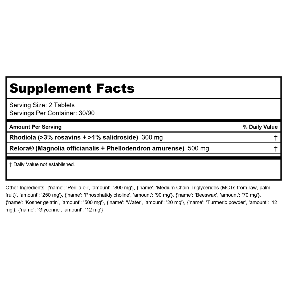 Perque - Adreno Distress Guard - 180 Softgels - Supplement Facts panel