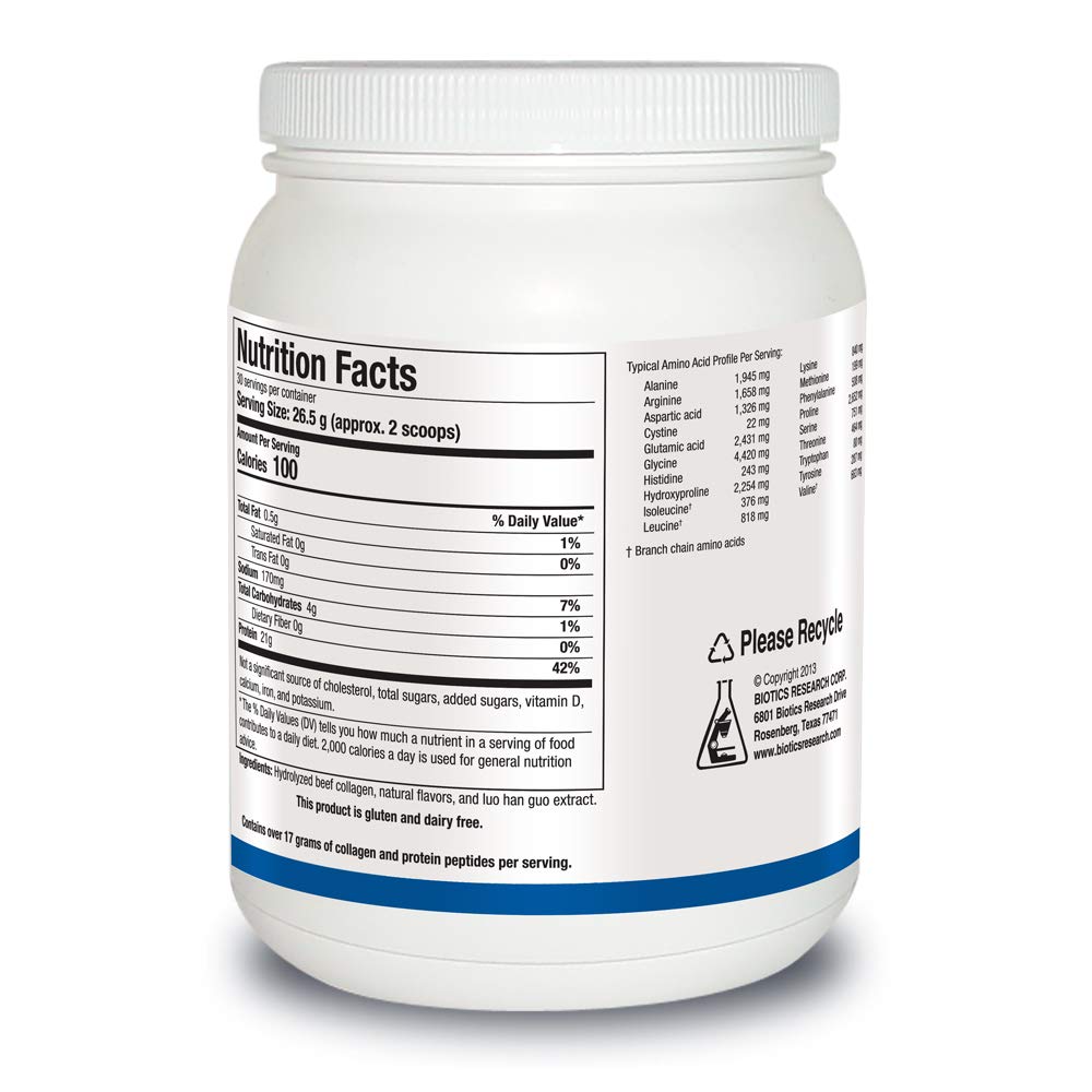 Biotics Research Hydrolyzed Collagen Protein Vanilla Crème 28oz - Supplement Facts panel