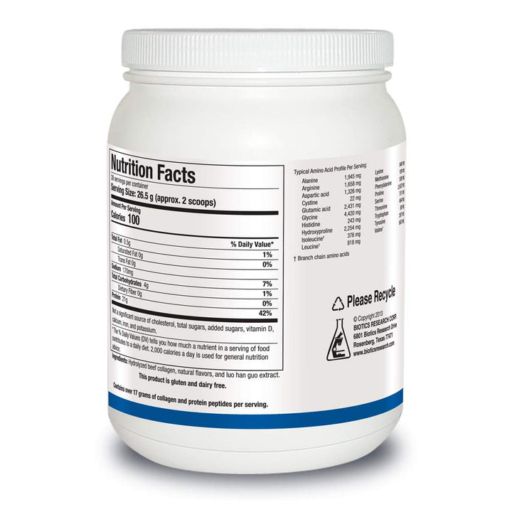 Biotics Research Hydrolyzed Collagen Protein Vanilla Crème 28oz - Supplement Facts panel