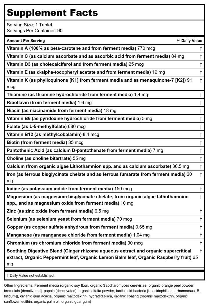 New Chapter One Daily Prenatal Multivitamin 35+ 90 Vcaps - Supplement Facts panel