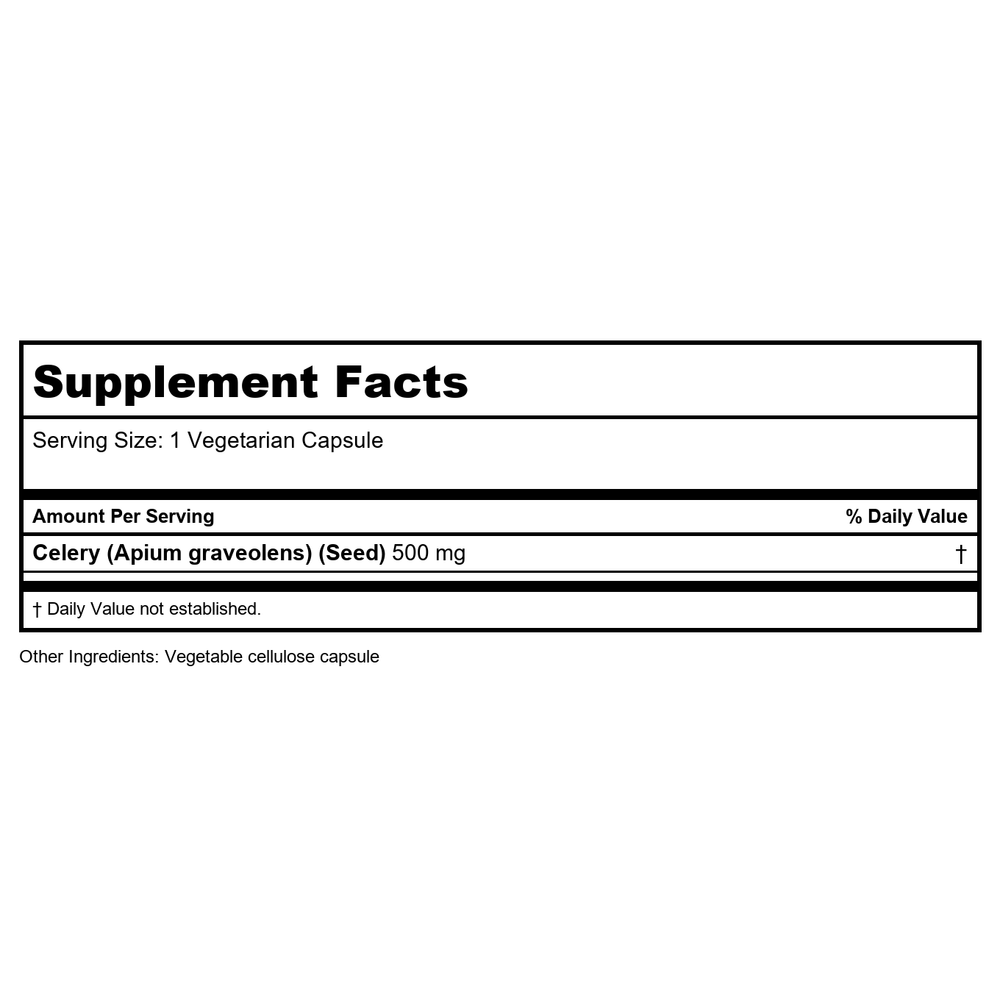 Nature's Life Celery Seed 100 Vcaps  PN 23271 - Supplement Facts panel