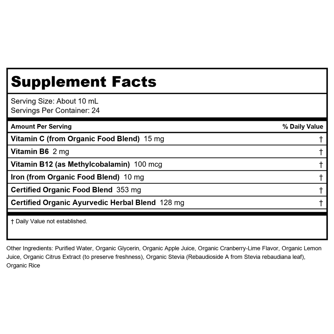Garden of Life - mykind Organics Plant Iron &amp; Organic Herbs liquid - 8 oz. - Supplement Facts panel
