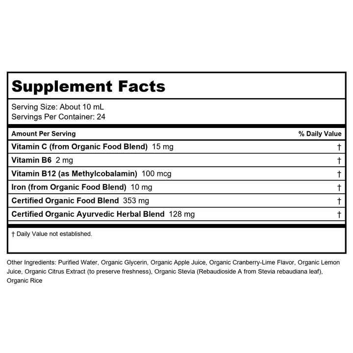 Garden of Life - mykind Organics Plant Iron &amp; Organic Herbs liquid - 8 oz. - Supplement Facts panel
