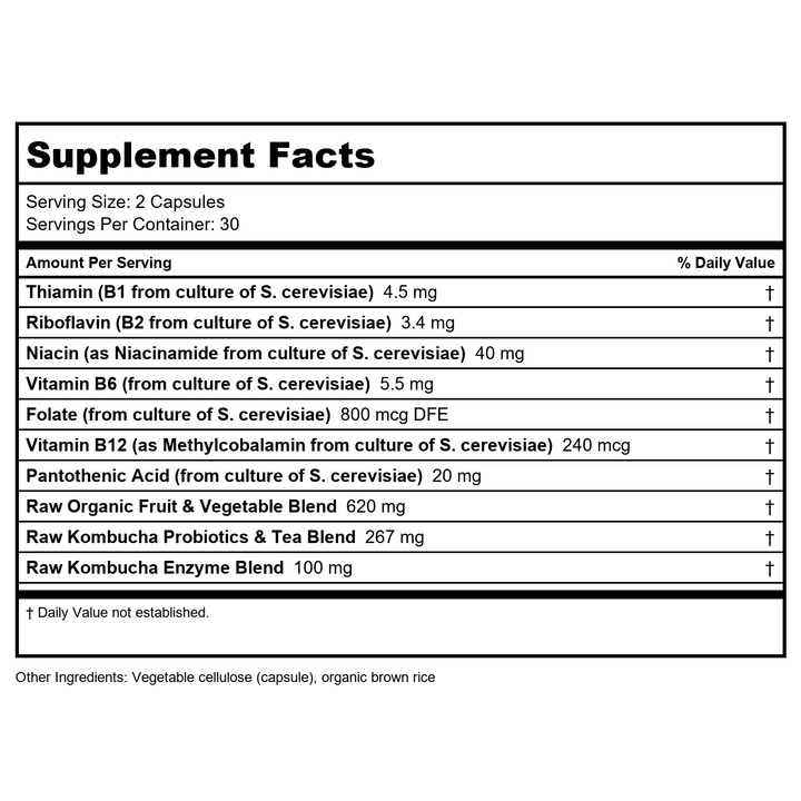 Garden of Life - Vitamin Code RAW Kombucha - 60 Vegan Caps - Supplement Facts panel