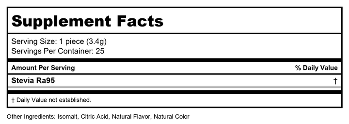Stevita - Hard Candy Sweetened with Stevia Glorious Grape - 1.4 oz. - Supplement Facts panel