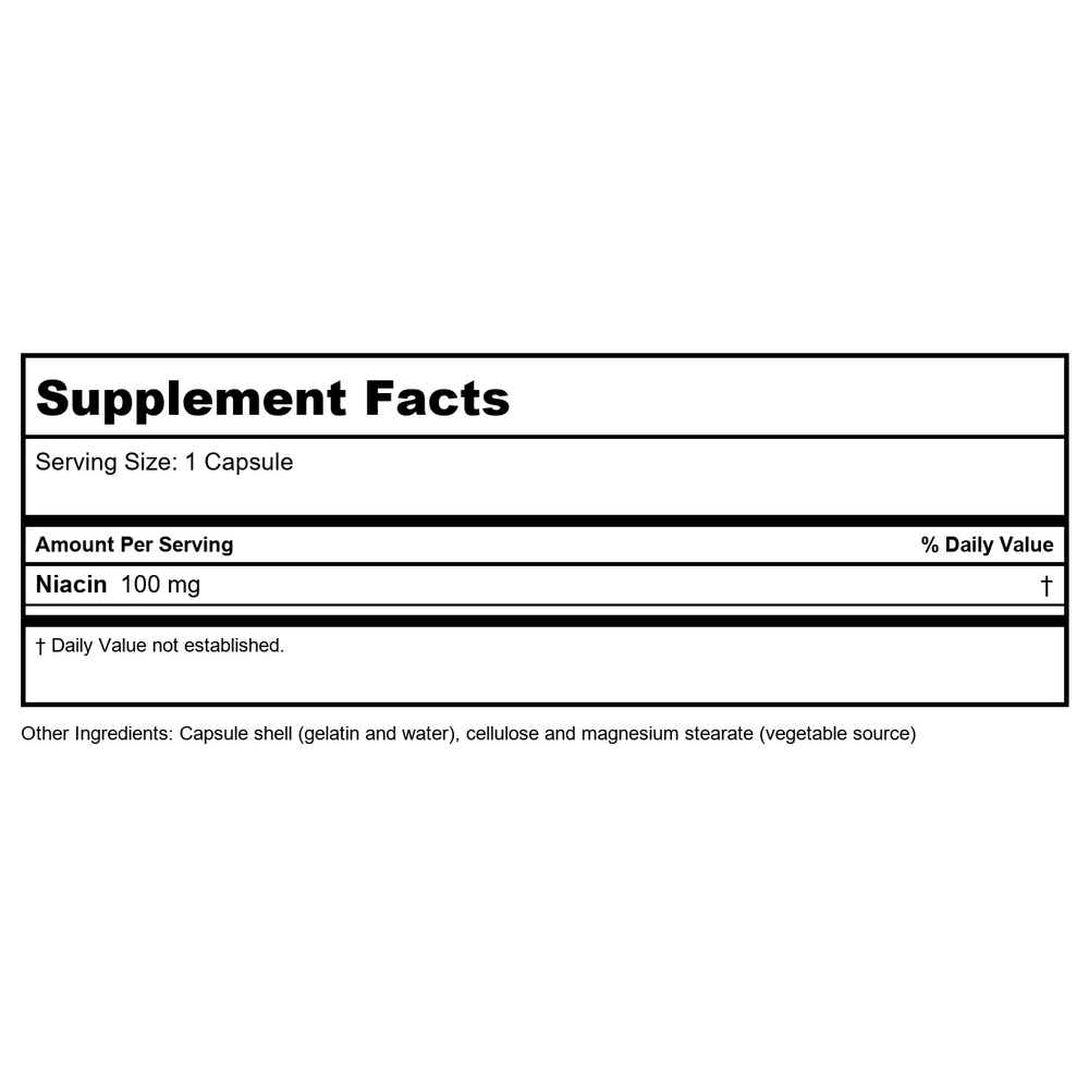 Biotics Research Niacin 100 150 Capsules - Supplement Facts panel