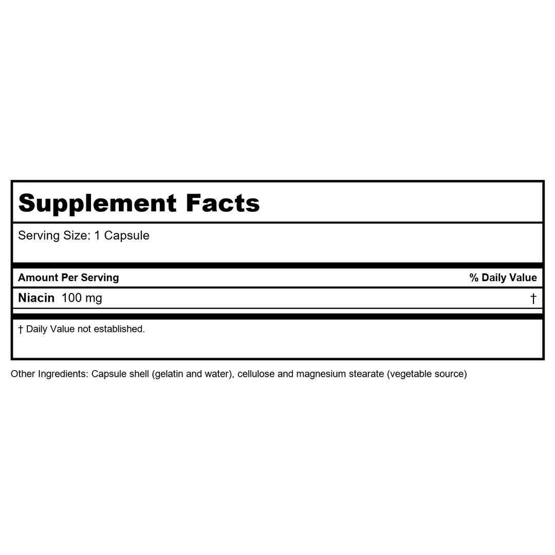 Biotics Research Niacin 100 150 Capsules - Supplement Facts panel