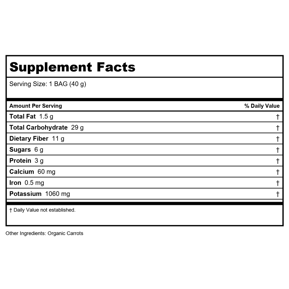 Rhythm Superfoods - Organic Carrot Sticks Naked - 1.4 oz. - 12 Pack - Supplement Facts panel