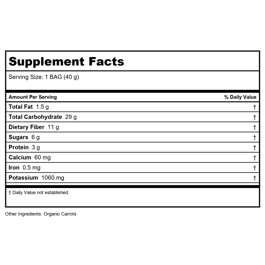 Rhythm Superfoods - Organic Carrot Sticks Naked - 1.4 oz. - 12 Pack - Supplement Facts panel