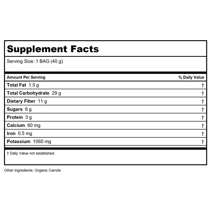 Rhythm Superfoods - Organic Carrot Sticks Naked - 1.4 oz. - 12 Pack - Supplement Facts panel