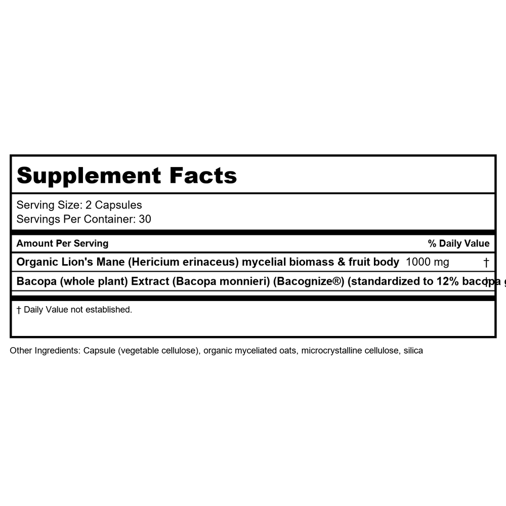 Nordic Naturals - Cognition Mushroom Complex - 60 Capsules - Supplement Facts panel