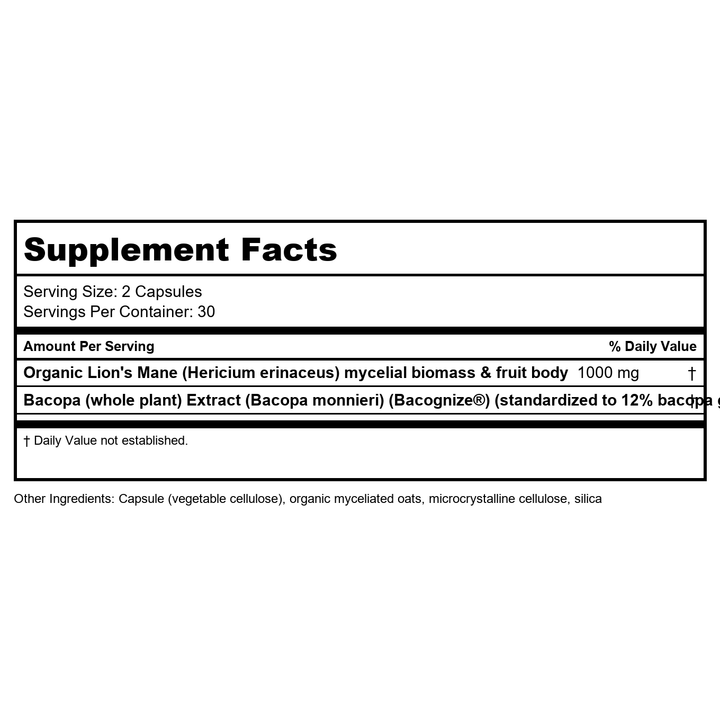 Nordic Naturals - Cognition Mushroom Complex - 60 Capsules - Supplement Facts panel