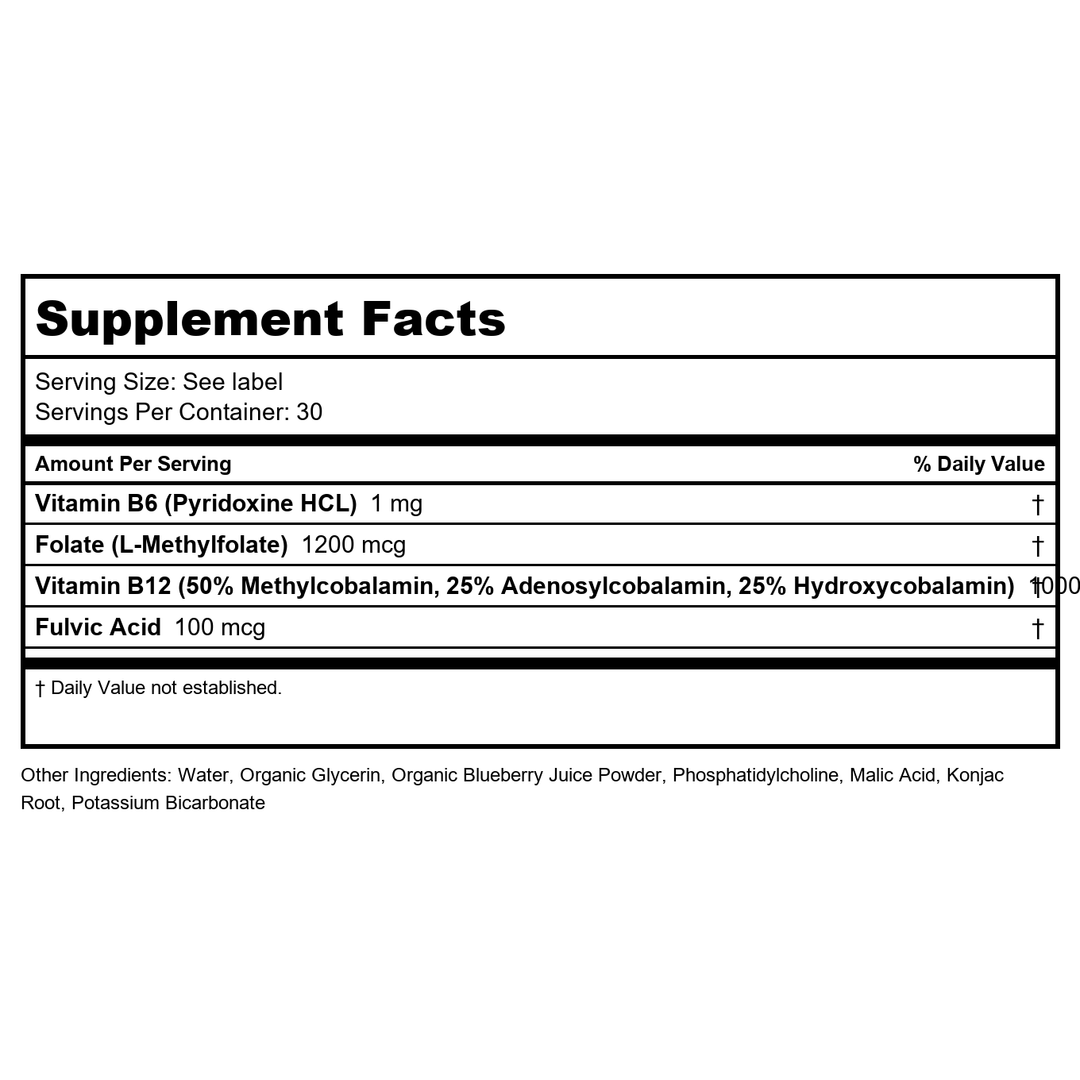 Cymbiotika - Vitamin B12 + B6 Liposomal Delivery Wild Berry - 2 fl. oz. - Supplement Facts panel