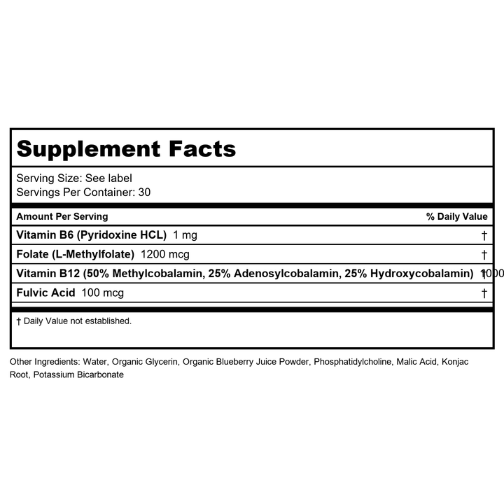 Cymbiotika - Vitamin B12 + B6 Liposomal Delivery Wild Berry - 2 fl. oz. - Supplement Facts panel