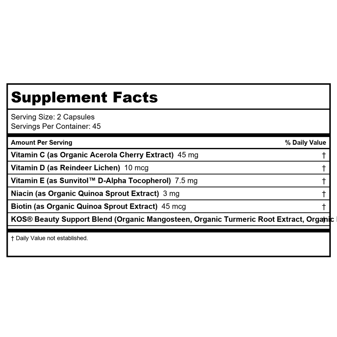 KOS - Looking Good! Beauty Capsules - 90 Capsules - Supplement Facts panel