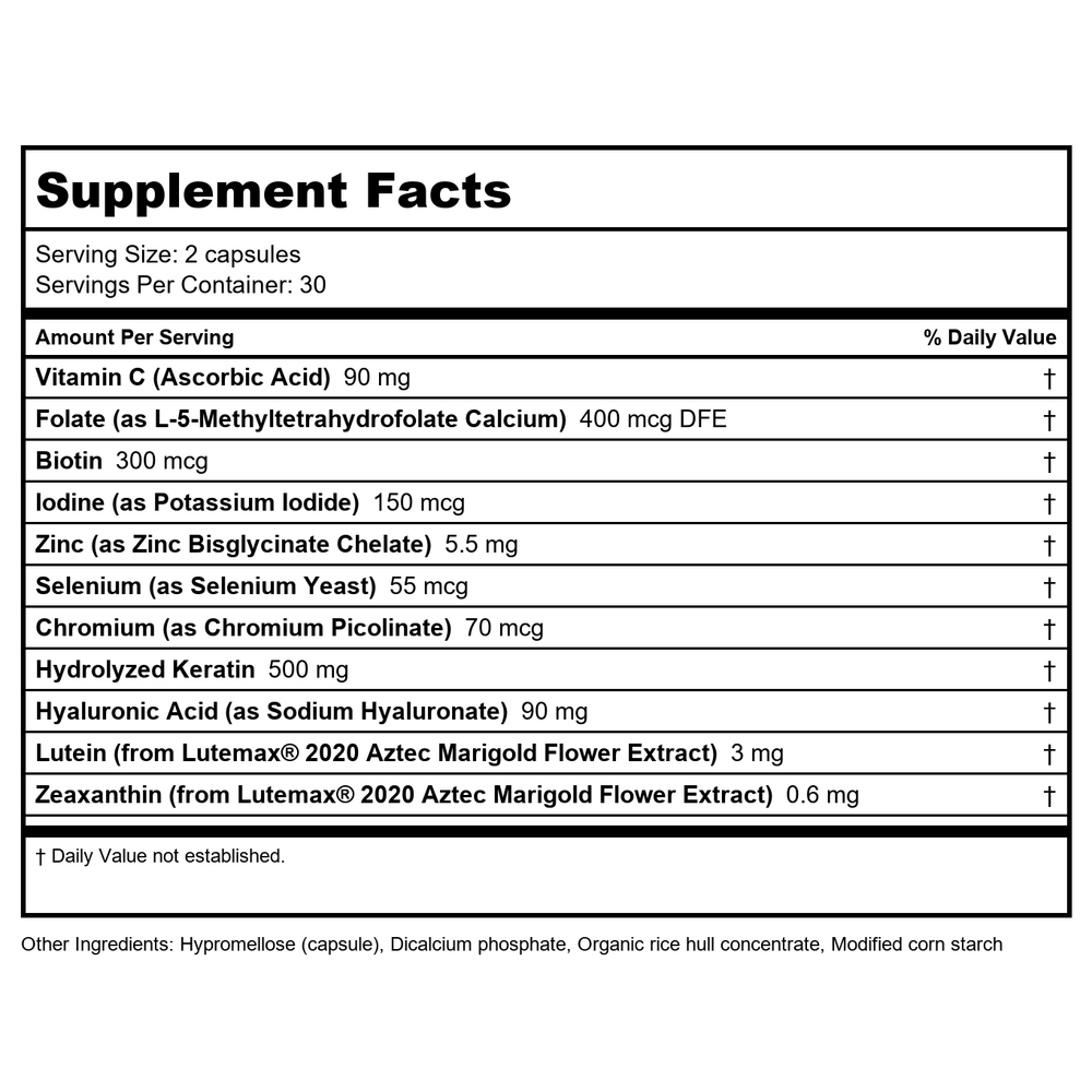 Zahler - SHINE Advanced Skin, Hair & Nail Support - 120 Capsules - Supplement Facts panel