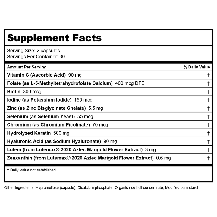 Zahler - SHINE Advanced Skin, Hair &amp; Nail Support - 120 Capsules - Supplement Facts panel